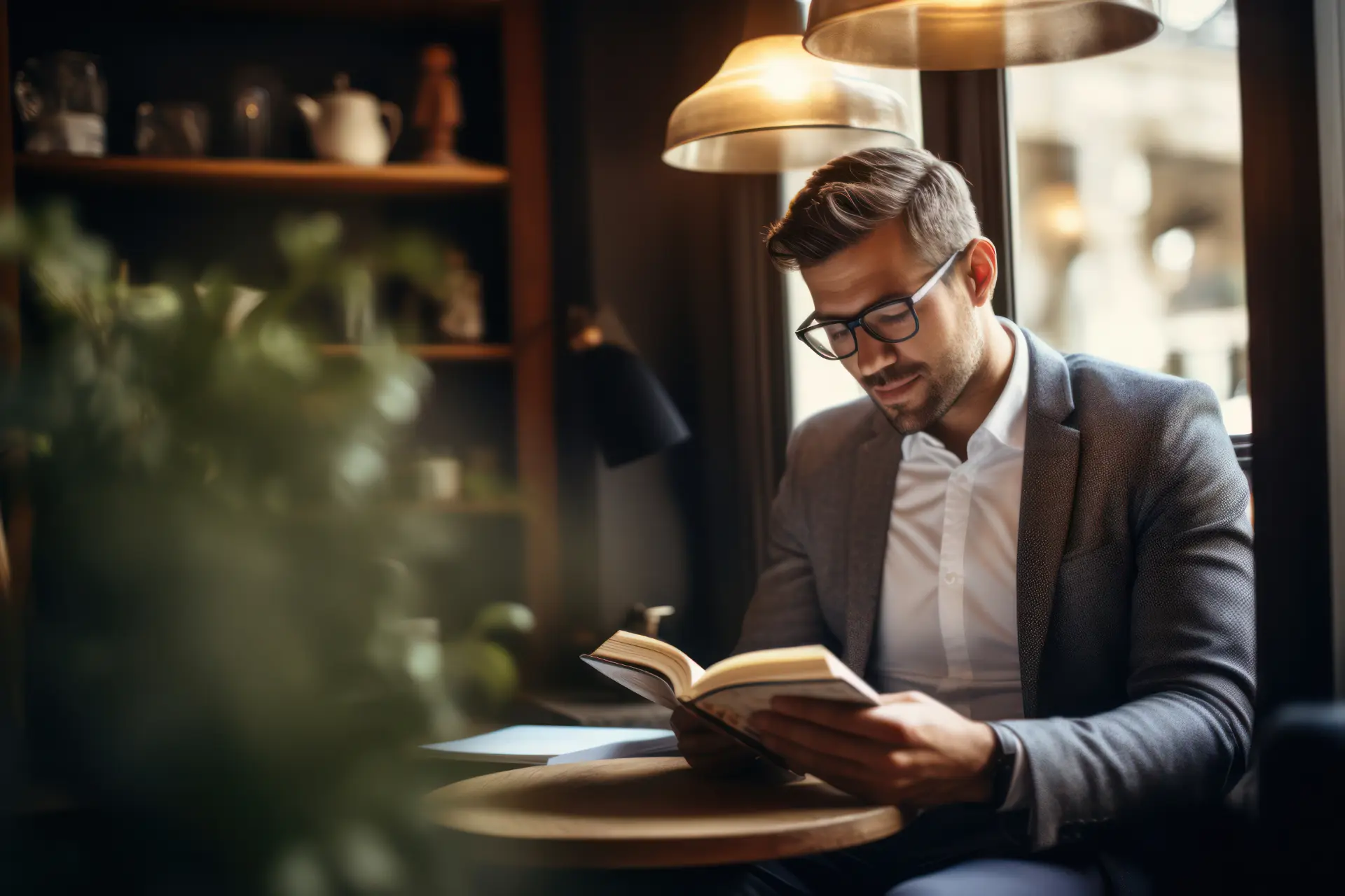 Adulto estudando inglês em casa com livro e rotina organizada